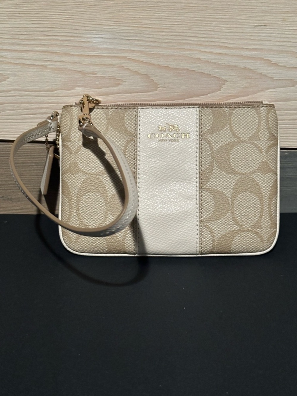 Coach Beige & Cream Signature Canvas Wristlet